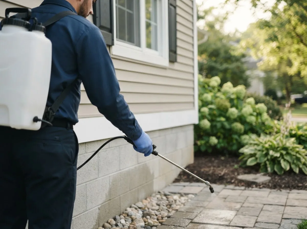 Pest control technician inspecting a home in Valentines, VA